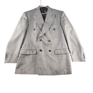 Mazzoni Mens Grey Double Breasted Blazer Jacket Peak Lapel 42L Long Business